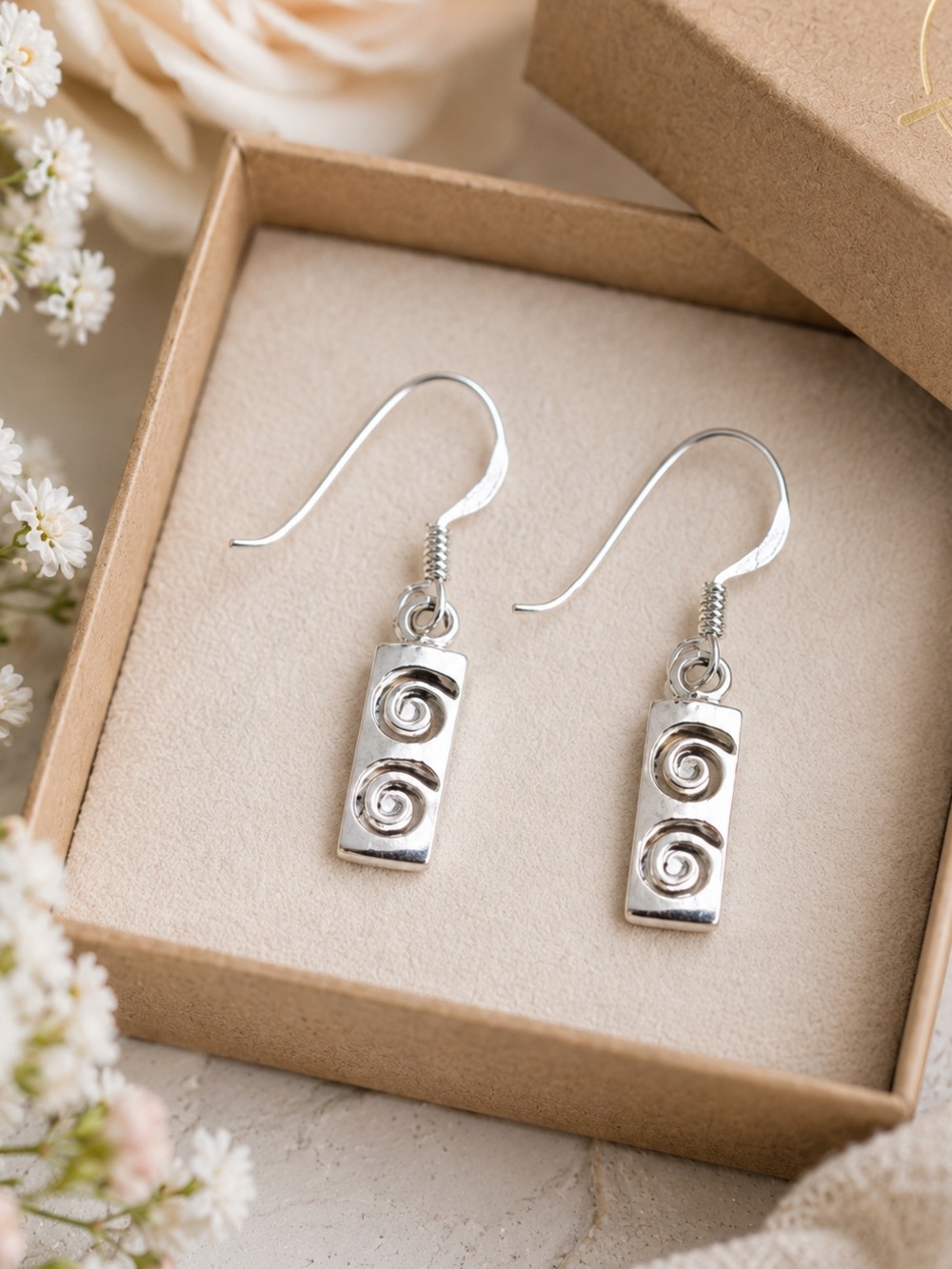 925 Sterling Silver Maori Spiral Dangle Earrings New Zealand Artisan Boho Celtic